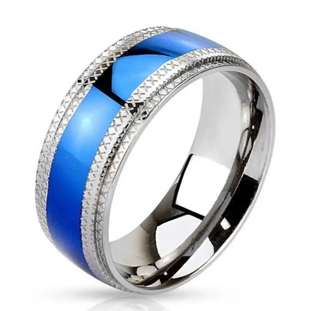 Men’s Blue Center 316L Surgical Stainless Steel hypoallergenic ‎Ring Size 12